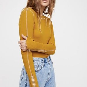 Free People Long Sleeve Army Green and Orange Top